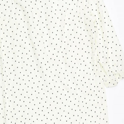H&M Womens Ivory Polka Dot Viscose Shift Size 8 Round Neck Button