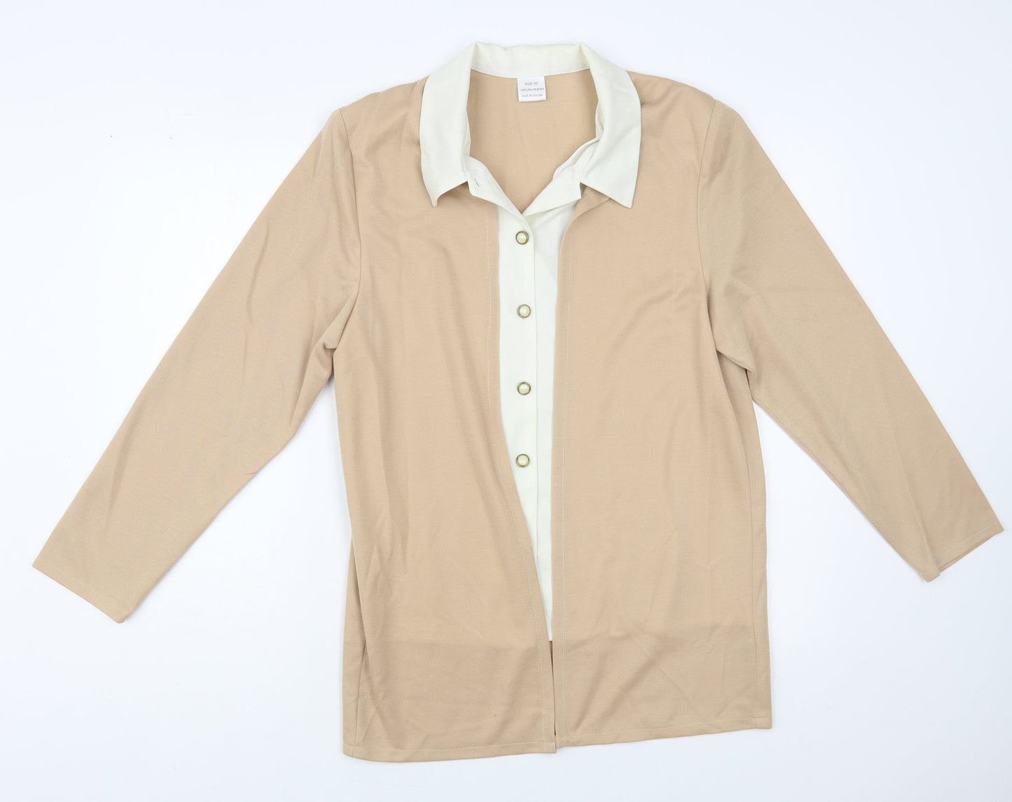 Made in England Womens Beige Polyester Basic Button-Up Size L Collared