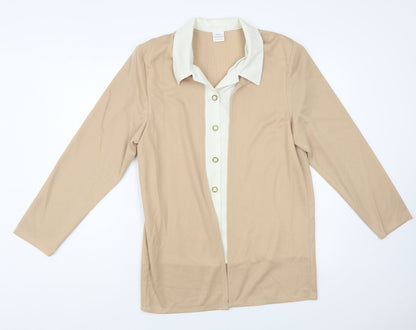 Made in England Womens Beige Polyester Basic Button-Up Size L Collared