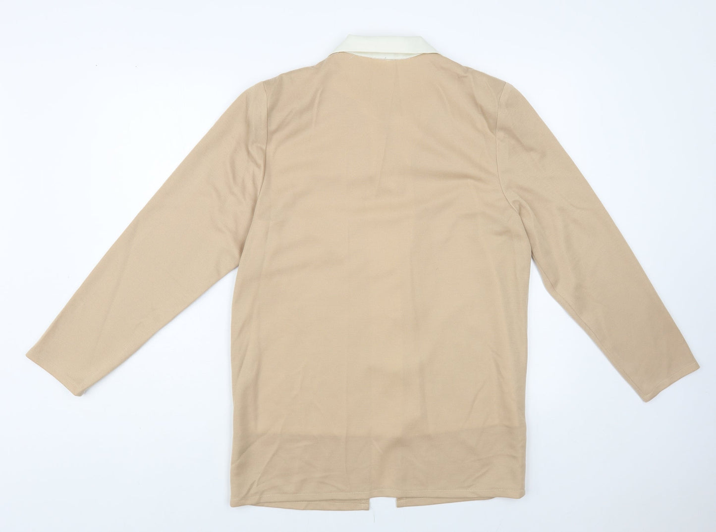 Made in England Womens Beige Polyester Basic Button-Up Size L Collared