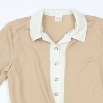 Made in England Womens Beige Polyester Basic Button-Up Size L Collared