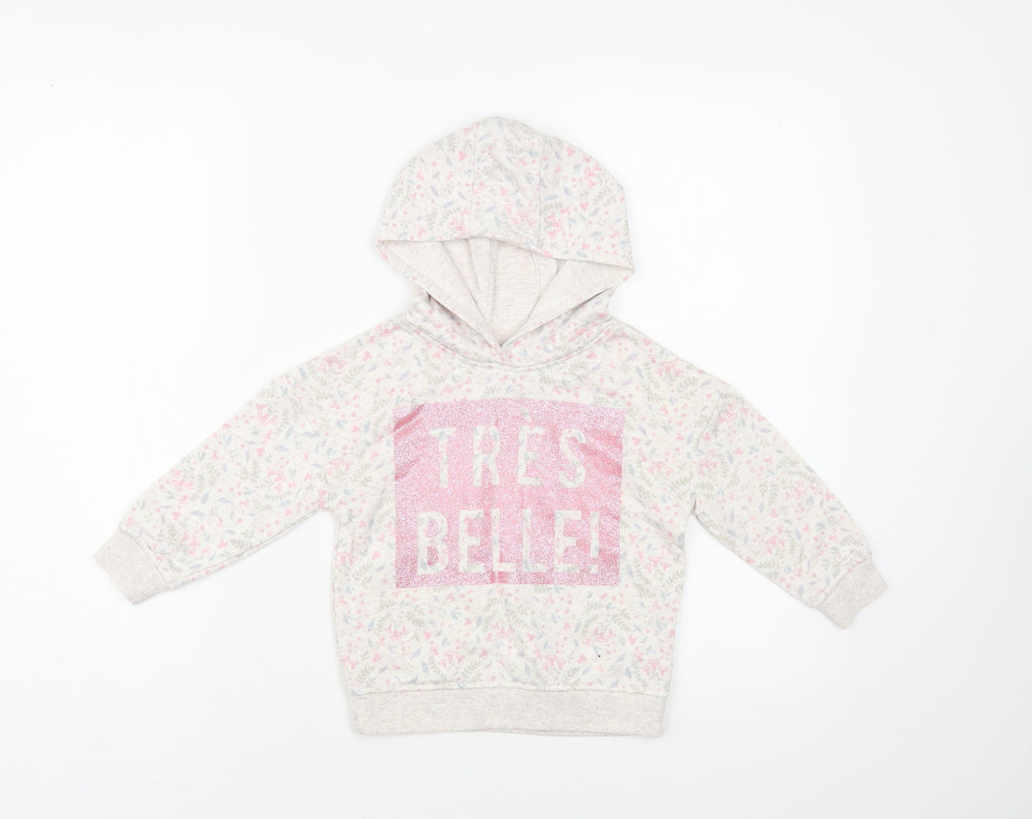 Primark Girls Grey Floral Cotton Pullover Hoodie Size 2-3 Years Pullover - Tres Belle