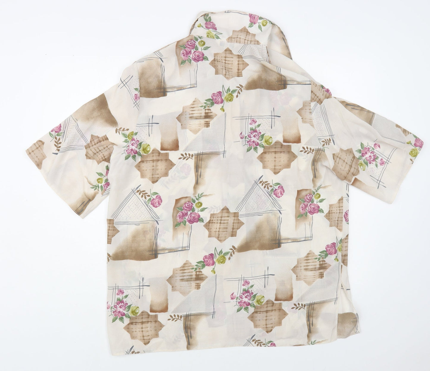 Living Womens Beige Geometric Polyester Basic Blouse Size 18 Collared