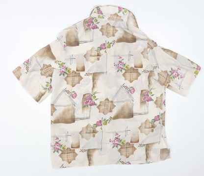 Living Womens Beige Geometric Polyester Basic Blouse Size 18 Collared