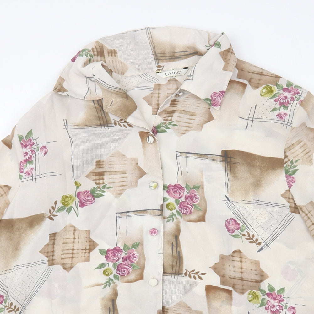Living Womens Beige Geometric Polyester Basic Blouse Size 18 Collared