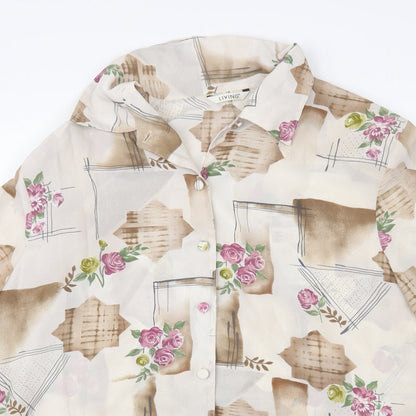 Living Womens Beige Geometric Polyester Basic Blouse Size 18 Collared
