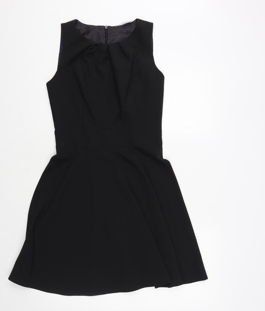 Red Herring Womens Black Polyester Fit & Flare Size 8 Boat Neck Zip