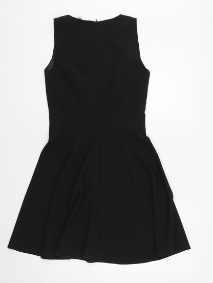 Red Herring Womens Black Polyester Fit & Flare Size 8 Boat Neck Zip