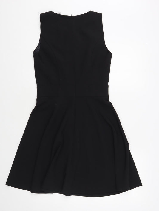 Red Herring Womens Black Polyester Fit & Flare Size 8 Boat Neck Zip