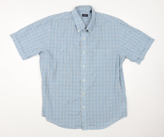 Arrow Mens Blue Plaid Cotton Button-Up Size XL Collared Button
