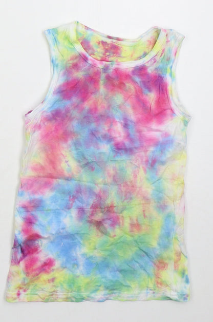 Primark Girls Multicoloured Geometric Cotton Basic Tank Size 9-10 Years Crew Neck Pullover - Tie Dye