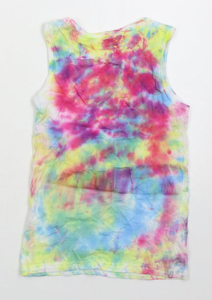 Primark Girls Multicoloured Geometric Cotton Basic Tank Size 9-10 Years Crew Neck Pullover - Tie Dye