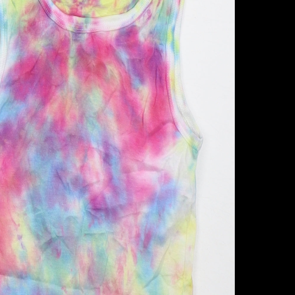 Primark Girls Multicoloured Geometric Cotton Basic Tank Size 9-10 Years Crew Neck Pullover - Tie Dye