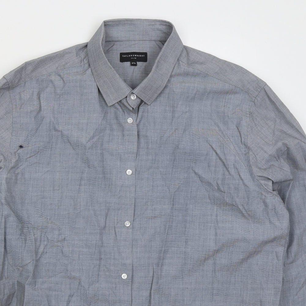 Taylor & Wright Mens Blue Cotton Button-Up Size 17 Collared Button