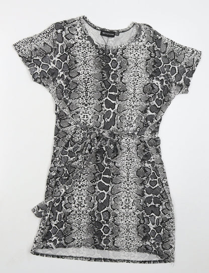 PRETTYLITTLETHING Womens Grey Animal Print Viscose Mini Size 12 Crew Neck Pullover