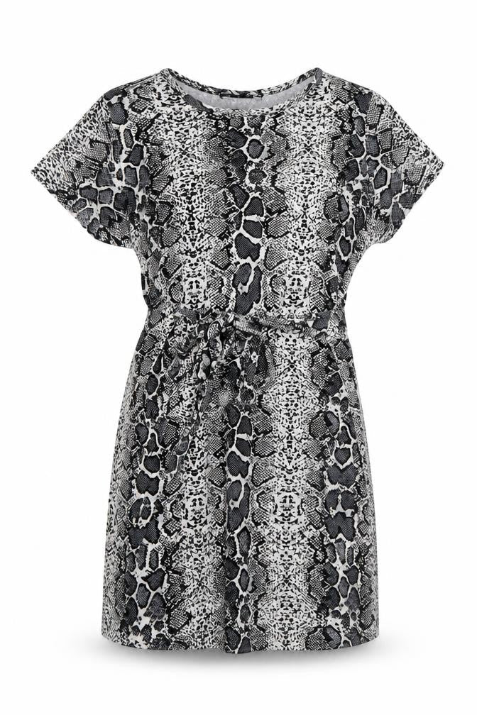 PRETTYLITTLETHING Womens Grey Animal Print Viscose Mini Size 12 Crew Neck Pullover