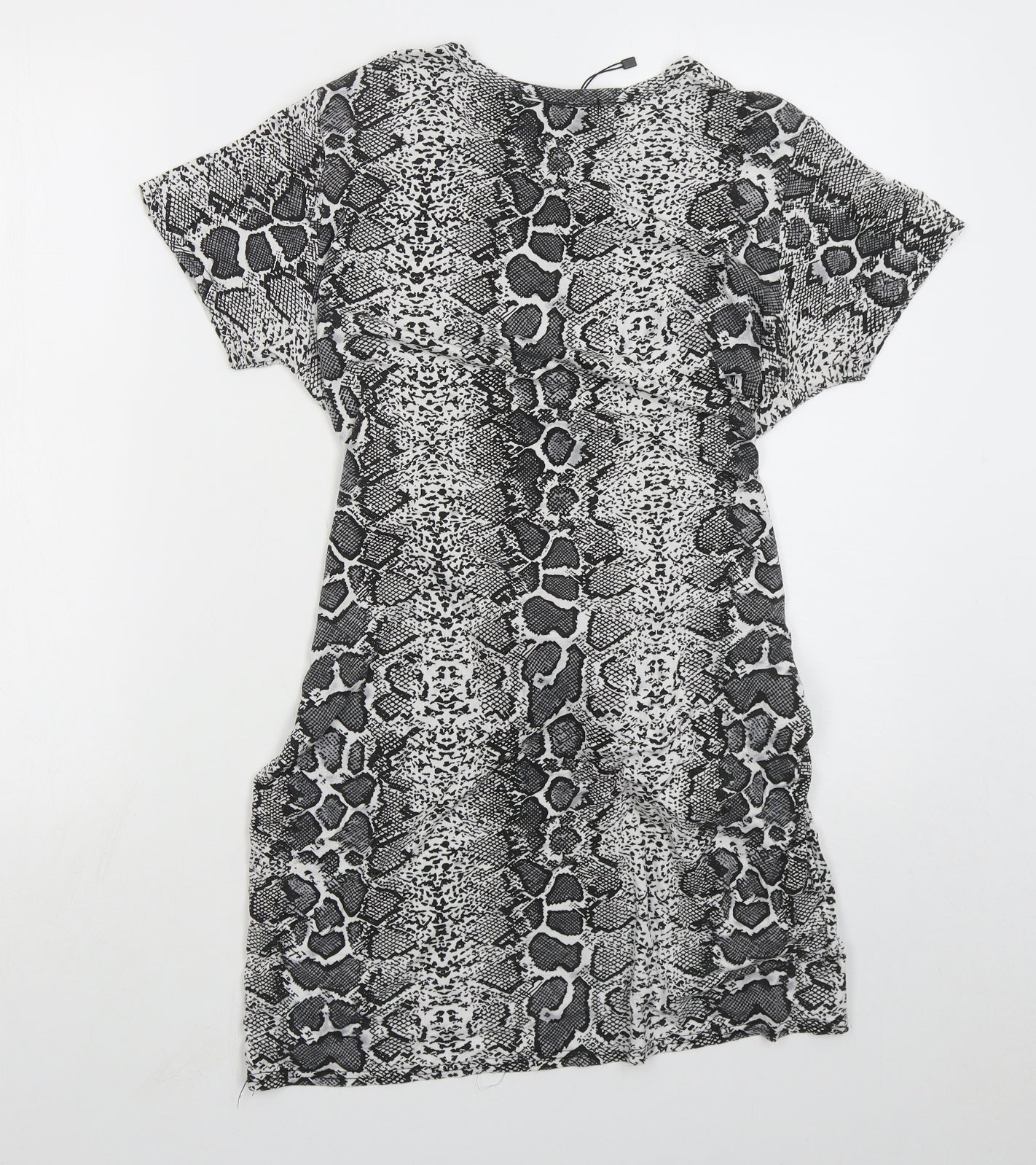 PRETTYLITTLETHING Womens Grey Animal Print Viscose Mini Size 12 Crew Neck Pullover