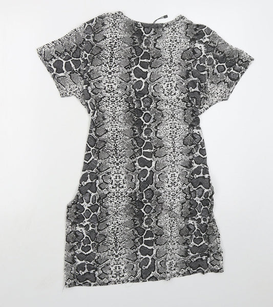 PRETTYLITTLETHING Womens Grey Animal Print Viscose Mini Size 12 Crew Neck Pullover