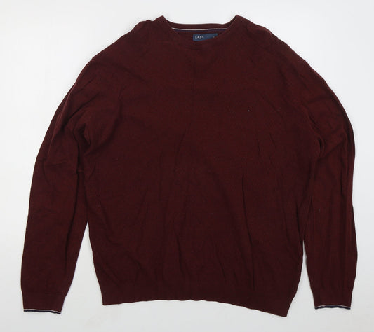 Easy Mens Brown Crew Neck Cotton Pullover Jumper Size XL