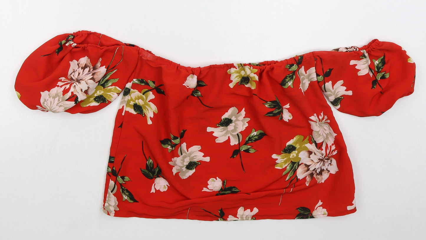 Womens UK Size 10 Lipsy London Red Cropped Blouse