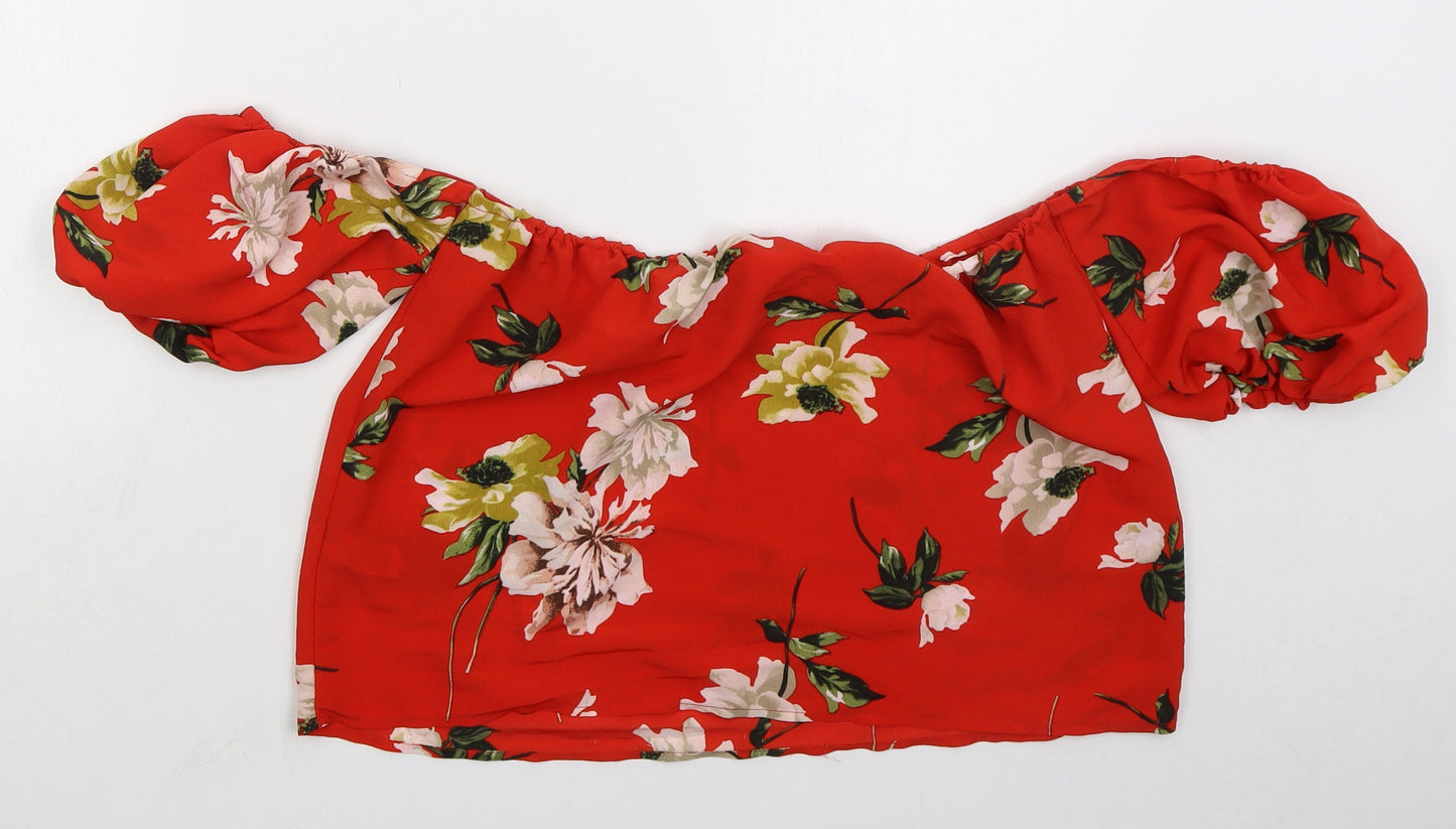 Womens UK Size 10 Lipsy London Red Cropped Blouse