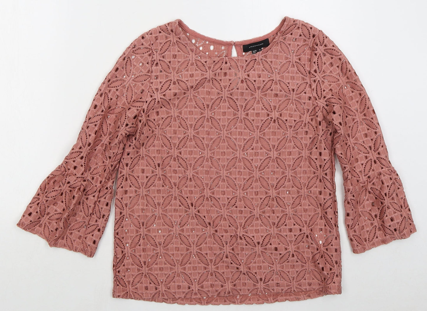 Atmosphere Womens Pink Geometric Nylon Basic Blouse Size 14 Boat Neck