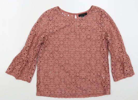 Atmosphere Womens Pink Geometric Nylon Basic Blouse Size 14 Boat Neck