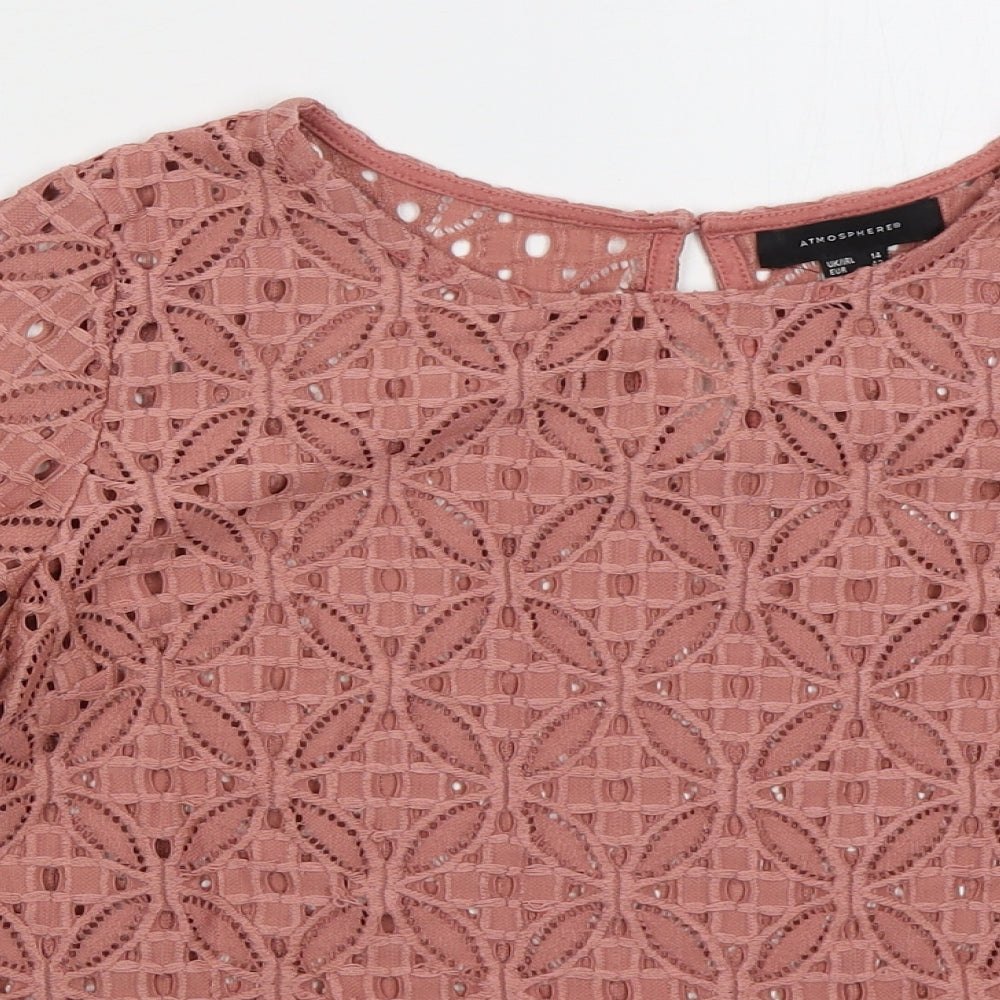 Atmosphere Womens Pink Geometric Nylon Basic Blouse Size 14 Boat Neck