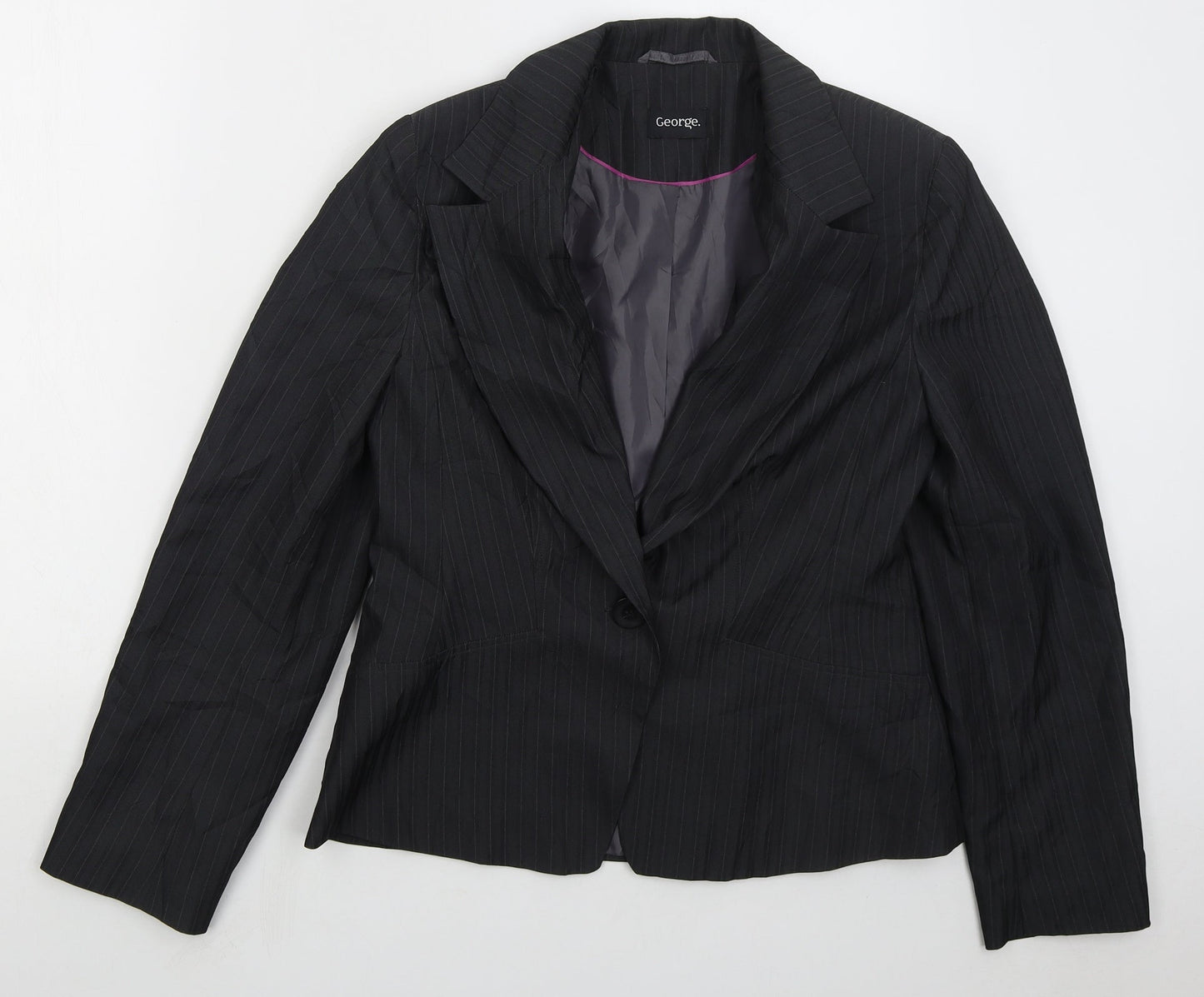 George Womens Grey Striped Polyester Jacket Suit Jacket Size 14