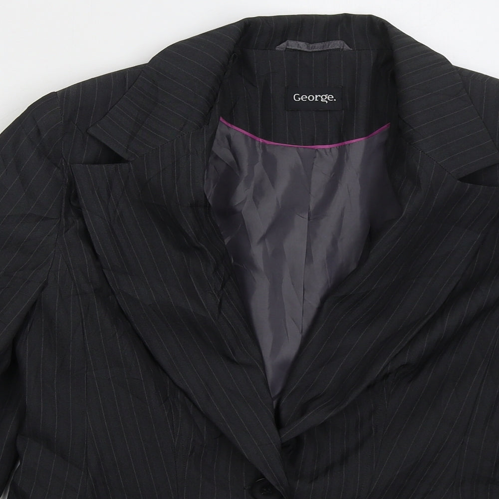 George Womens Grey Striped Polyester Jacket Suit Jacket Size 14