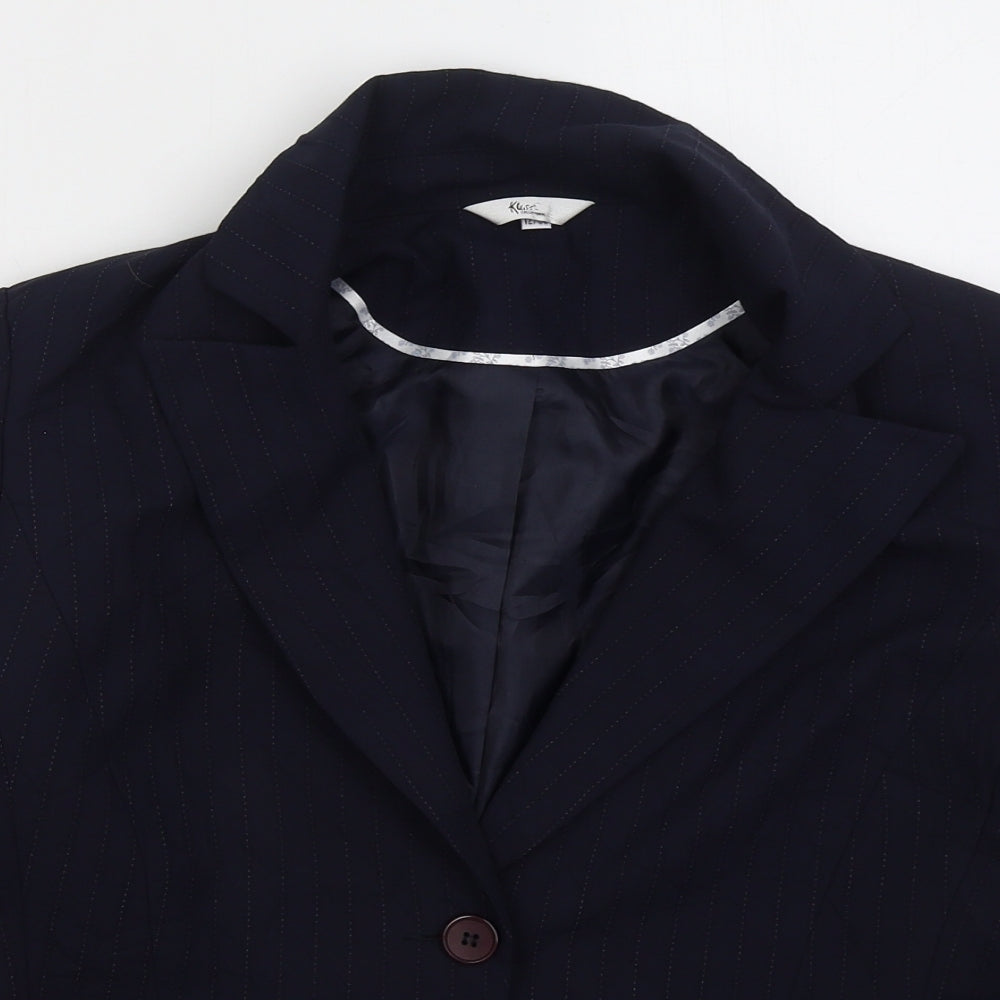 Klass Womens Blue Striped Polyester Jacket Suit Jacket Size 12