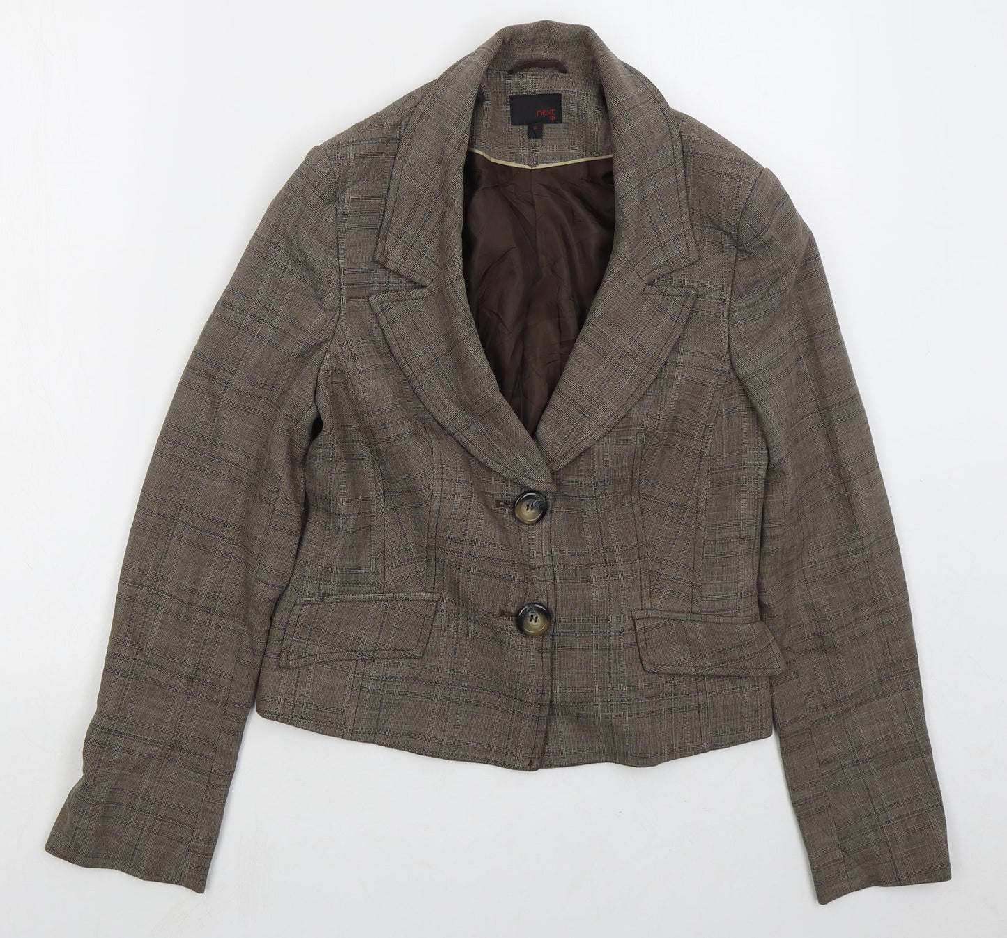 NEXT Womens Brown Check Polyester Jacket Suit Jacket Size 10
