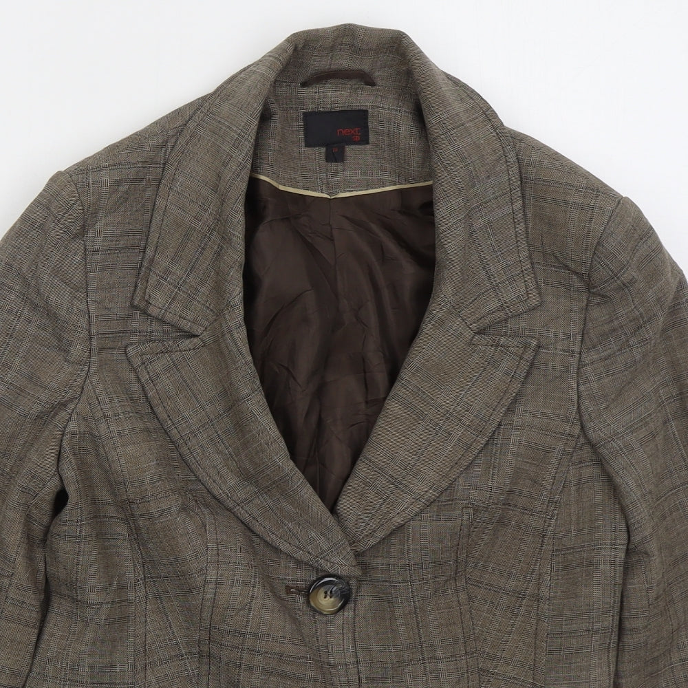 NEXT Womens Brown Check Polyester Jacket Suit Jacket Size 10