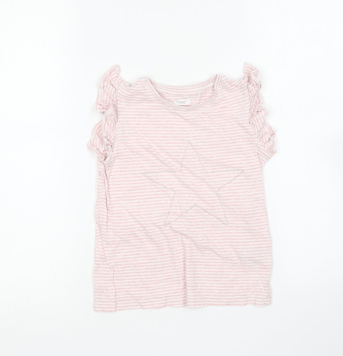 NEXT Girls Pink Striped Cotton Basic T-Shirt Size 6 Years Round Neck