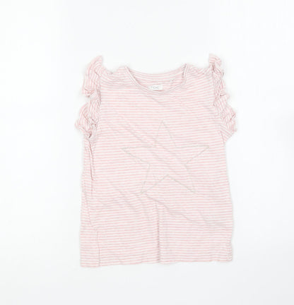 NEXT Girls Pink Striped Cotton Basic T-Shirt Size 6 Years Round Neck