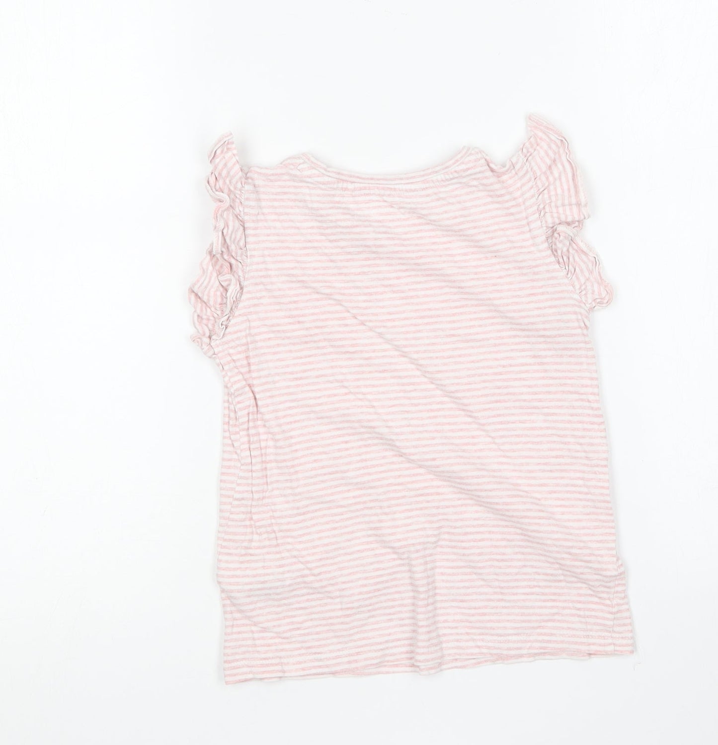 NEXT Girls Pink Striped Cotton Basic T-Shirt Size 6 Years Round Neck