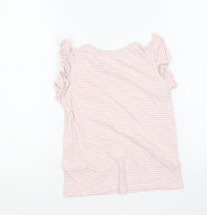 NEXT Girls Pink Striped Cotton Basic T-Shirt Size 6 Years Round Neck