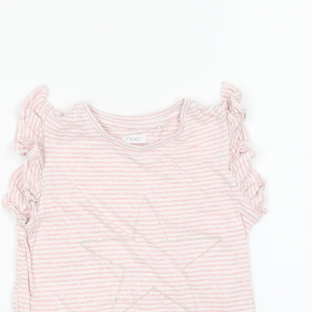 NEXT Girls Pink Striped Cotton Basic T-Shirt Size 6 Years Round Neck