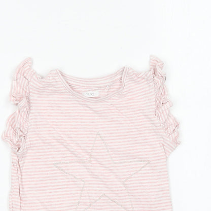 NEXT Girls Pink Striped Cotton Basic T-Shirt Size 6 Years Round Neck