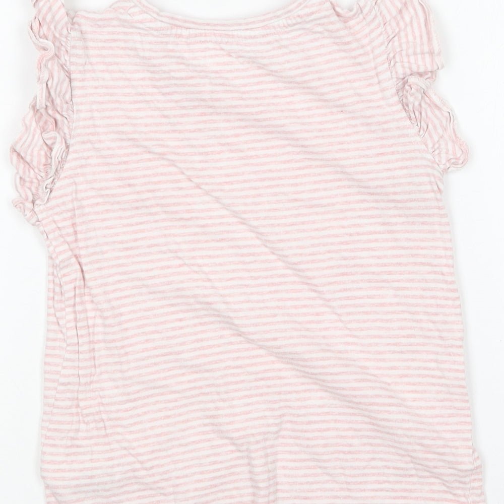 NEXT Girls Pink Striped Cotton Basic T-Shirt Size 6 Years Round Neck