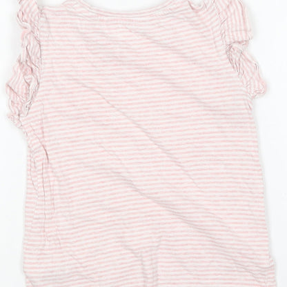 NEXT Girls Pink Striped Cotton Basic T-Shirt Size 6 Years Round Neck