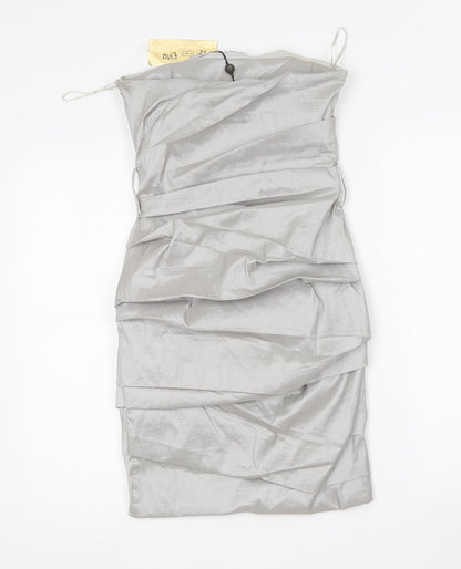 Rise Womens Silver Polyester Bodycon Size 8 Square Neck