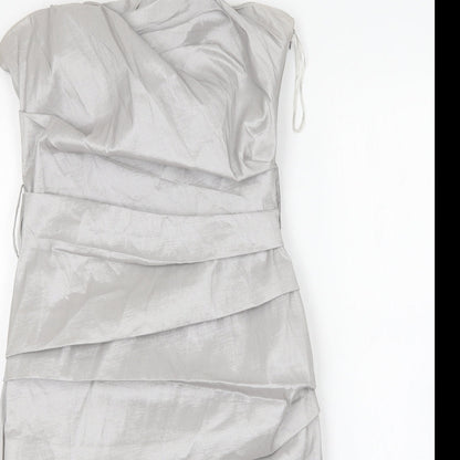 Rise Womens Silver Polyester Bodycon Size 8 Square Neck