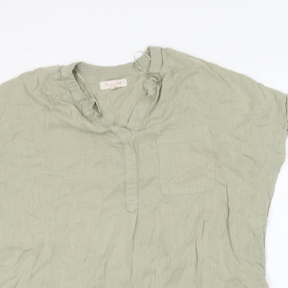 F&F Womens Green Lyocell Basic Blouse Size 8 V-Neck