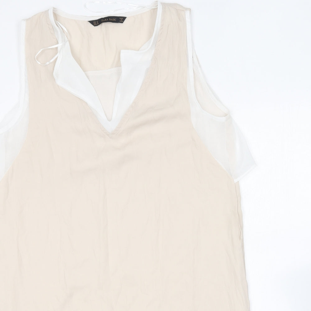 Womens UK Size M Zara Beige Basic Blouse