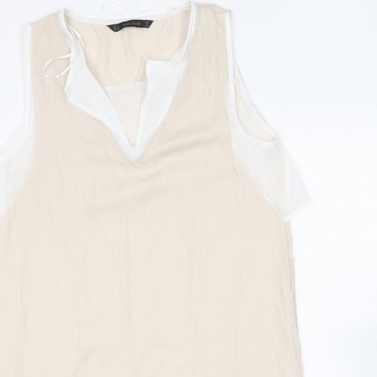 Womens UK Size M Zara Beige Basic Blouse