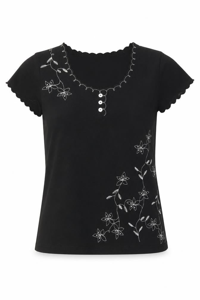 Emreco Womens Black Cotton Basic T-Shirt Size 12 Round Neck