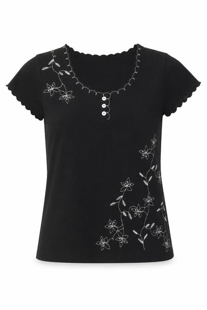 Emreco Womens Black Cotton Basic T-Shirt Size 12 Round Neck