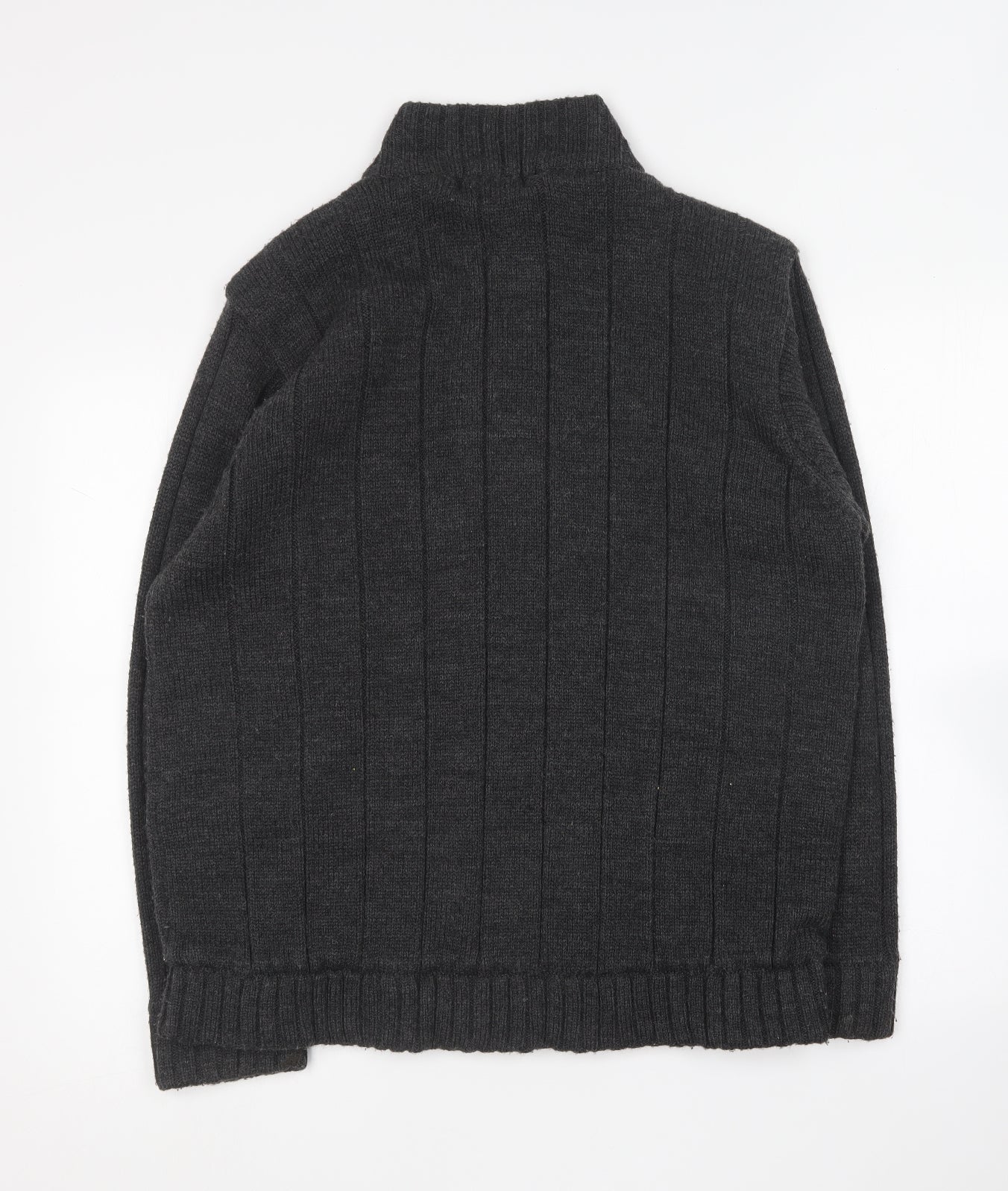 EWM Mens Grey Collared Acrylic Full Zip Jumper