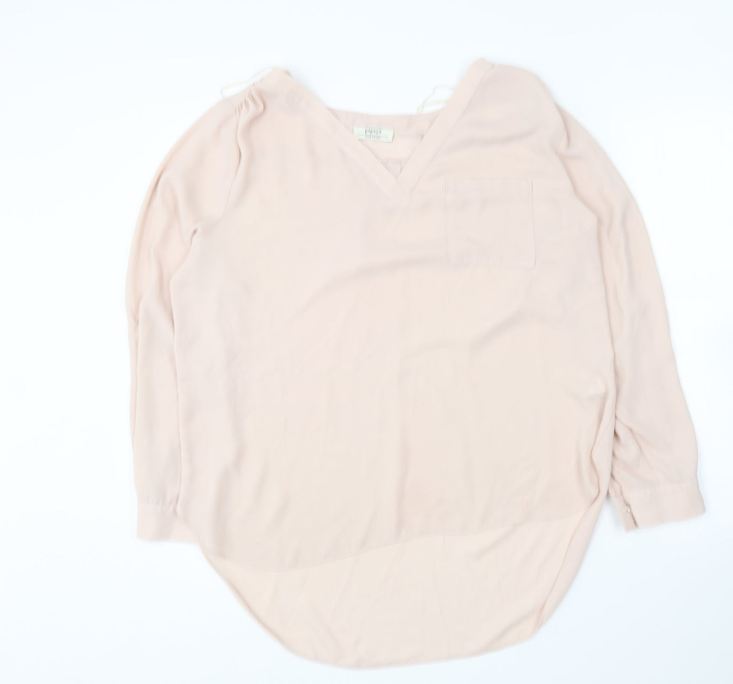 Papaya Womens Beige Polyester Basic Blouse Size 16 V-Neck